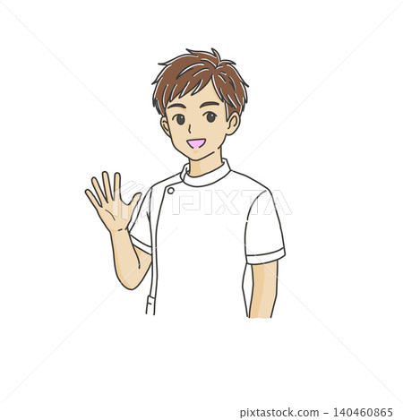 男護士插圖 / 問候 / 微笑 / 半身像 / 右手 男護士插圖 / 問候 / 微笑 / 半身像 / 右手 140460865