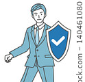 The image of a business man protected by a shield. 140461080