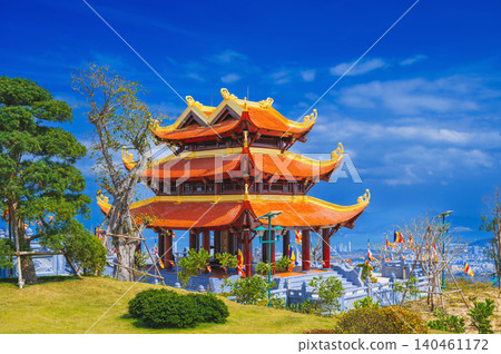 Vietnamese Buddhist Golden Pagoda Truc Lam Phung Thuy Son on mountain in Nha Trang city in Vietnam Vietnamese Buddhist Golden Pagoda Truc Lam Phung Thuy Son on mountain in Nha Trang city in Vietnam 140461172