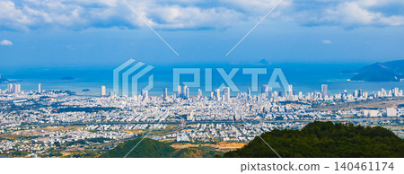 Panorama of Nha Trang city in Vietnam from top of mountain. Panoramic view of Nha Trang city from above from a drone Panorama of Nha Trang city in Vietnam from top of mountain. Panoramic view of Nha Trang city from above from a drone 140461174