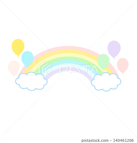 Illustration of a pastel-colored rainbow and balloons 140461206