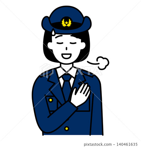一名女警官手按胸口,看起來如釋重負。 一名女警官手按胸口,看起來如釋重負。 140461635