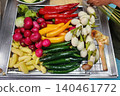 Colorful Assortment of Fresh Thai Vegetables and Herbs on a Metal Tray 140461772