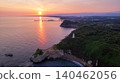 Sunrise over Amigozaki Cape and the beautiful coastline in Kaga City, Ishikawa Prefecture (drone aerial photography) 140462056