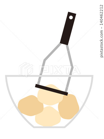 An illustration of mashing potatoes with a potato masher. An illustration of mashing potatoes with a potato masher. 140462212
