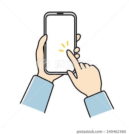 Vector illustration of a person's hand touching a smartphone. 140462360