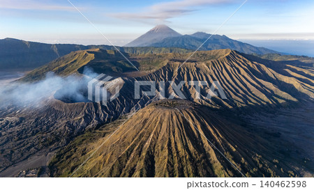 Aerial view of the volcanic complex in Bromo Tengger Semeru National Park at dawn located in East Java of Indonesia. 140462598