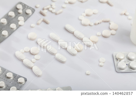 Various pills and medical pills, antibiotics closeup Various pills and medical pills, antibiotics closeup 140462857