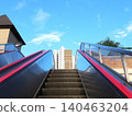 An outdoor escalator leading to the blue sky and a cityscape of skyscrapers (a business/future image) 140463204