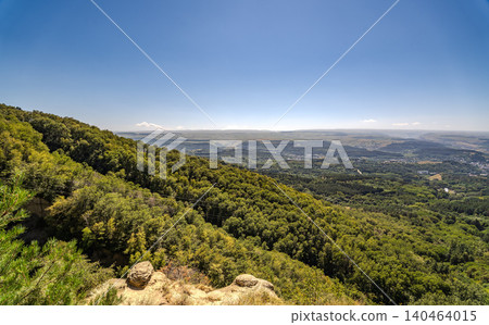 View of Kislovodsk Park and the cable car from the mountain 140464015