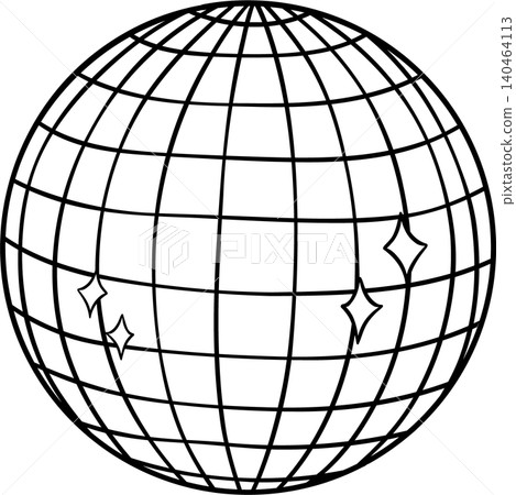 Groovy Disco Ball outline, Doodle Hand Drawn Groovy Disco Ball outline, Doodle Hand Drawn 140464113
