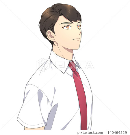 一幅男學生(身穿夏季校服)直視前方的插圖。 一幅男學生(身穿夏季校服)直視前方的插圖。 140464229