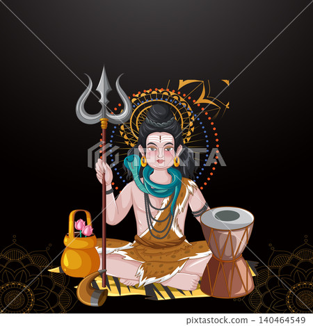 Hindu Deity Shiva Vector Illustration with Trident and Damaru Drum Hindu Deity Shiva Vector Illustration with Trident and Damaru Drum 140464549
