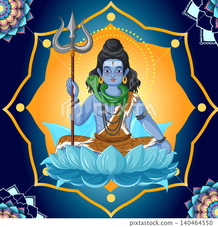 Lord Shiva Vector Illustration Sitting on Lotus with Trident and Snake Lord Shiva Vector Illustration Sitting on Lotus with Trident and Snake 140464550