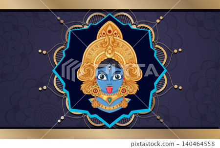 Hindu Goddess Kali Vector Illustration with Golden Mandala Background Hindu Goddess Kali Vector Illustration with Golden Mandala Background 140464558