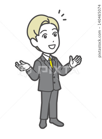 Illustration of a business person (male) who has an epiphany, notices something, and is impressed. Illustration of a business person (male) who has an epiphany, notices something, and is impressed. 140465074