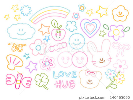 Cute outlines of teddy bear, bunny, apple, butterfly, rainbow, flowers, heart, cloud, seashell, clover leaf, star for decorations, animal, colouring book, tattoo, stickers, sweet dessert, zoo, easter Cute outlines of teddy bear, bunny, apple, butterfly, rainbow, flowers, heart, cloud, seashell, clover leaf, star for decorations, animal, colouring book, tattoo, stickers, sweet dessert, zoo, easter 140465090