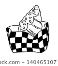 Linear contour croissant in a checkered paper bag stylish trendy baking design flat croissant 140465107
