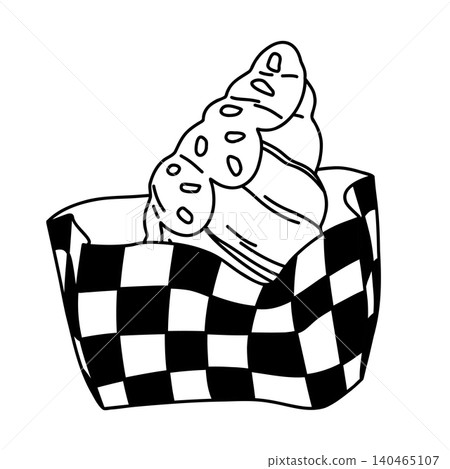 Linear contour croissant in a checkered paper bag stylish trendy baking design flat croissant Linear contour croissant in a checkered paper bag stylish trendy baking design flat croissant 140465107