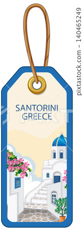 Mediterranean Travel Luggage Tag Illustration with Greek Island Architecture Mediterranean Travel Luggage Tag Illustration with Greek Island Architecture 140465249