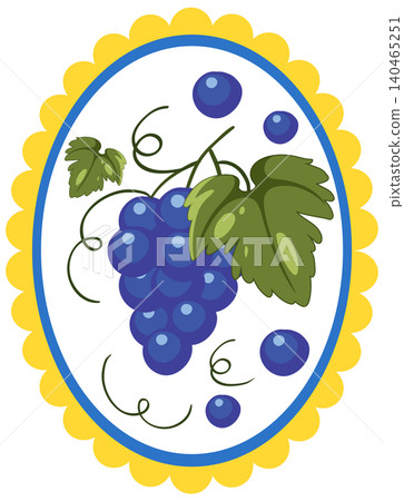 Mediterranean Style Vector Illustration of Blue Grapes in Scalloped Frame Mediterranean Style Vector Illustration of Blue Grapes in Scalloped Frame 140465251