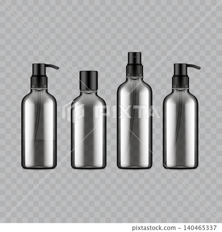Clear Cosmetic Pump and Spray Bottle Mockup Set Vector Clear Cosmetic Pump and Spray Bottle Mockup Set Vector 140465337