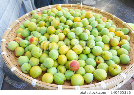 Freshly harvested green plums 140465356