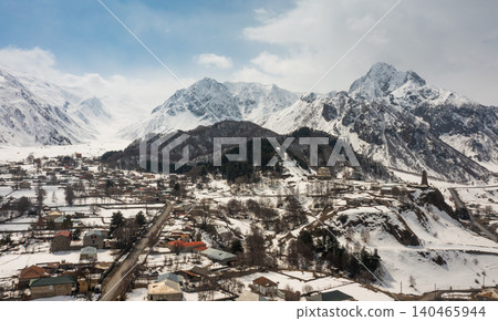 Winter landscape with Sioni townlet in Caucasus mountains, Georgia Winter landscape with Sioni townlet in Caucasus mountains, Georgia 140465944