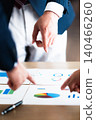 A close-up of the hands of business people pointing at the documents they have presented during a meeting. 140466260