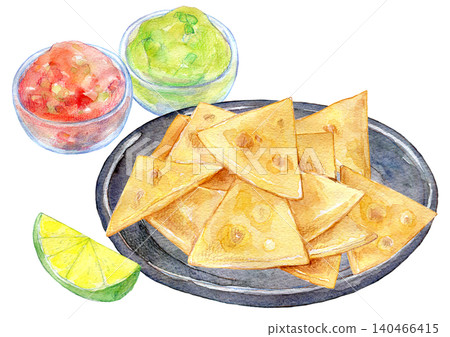 Watercolor illustration, hand-drawn illustration, taco party 140466415