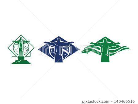 Brazil Christ the Redeemer Statue and Flag Silhouette Emblem Set Brazil Christ the Redeemer Statue and Flag Silhouette Emblem Set 140466516