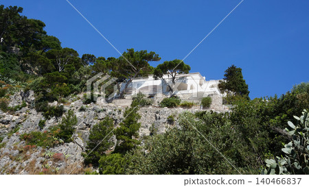 Coastal slopes of the island Capri with luxurious villas located on them. 140466837