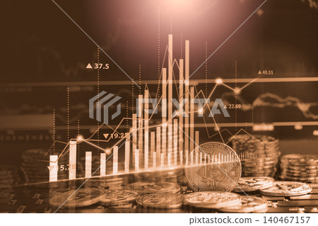 Modern way of exchange. Bitcoin is convenient payment in global economy market. Virtual digital currency and financial investment trade concept. Abstract cryptocurrency with gold bitcoin background. Modern way of exchange. Bitcoin is convenient payment in global economy market. Virtual digital currency and financial investment trade concept. Abstract cryptocurrency with gold bitcoin background. 140467157
