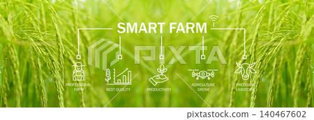 Smart farm technology meets agricultural expertise. Precision livestock management and agriculture drones enhance productivity. Modern farming practices. Innovation in sustainable agriculture. 140467602