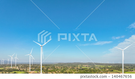 Wind energy and sustainable power generation with wind turbines, Eco-friendly solutions for renewable resources. Wind power farm and sustainable development of renewable energy, green technology. Wind energy and sustainable power generation with wind turbines, Eco-friendly solutions for renewable resources. Wind power farm and sustainable development of renewable energy, green technology. 140467656