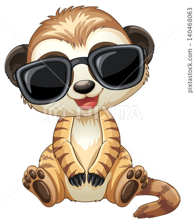 Adorable Vector Meerkat Character Wearing Stylish Sunglasses and Smiling 140468063