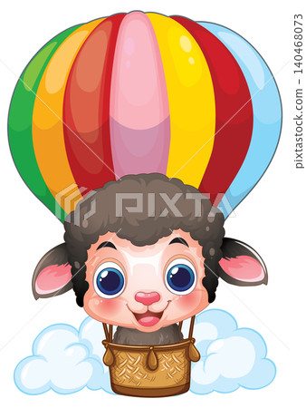 Cute Cartoon Sheep Flying in a Colorful Hot Air Balloon Cute Cartoon Sheep Flying in a Colorful Hot Air Balloon 140468073