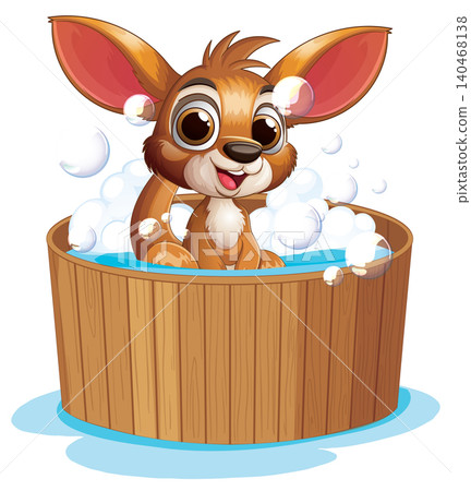 Cute Cartoon Kangaroo Character Taking a Bubble Bath in Wooden Tub Cute Cartoon Kangaroo Character Taking a Bubble Bath in Wooden Tub 140468138