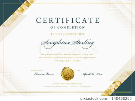 Stylish Certificate and Award Template - Modern and Luxurious Design in Gold and Green Stylish Certificate and Award Template - Modern and Luxurious Design in Gold and Green 140468293