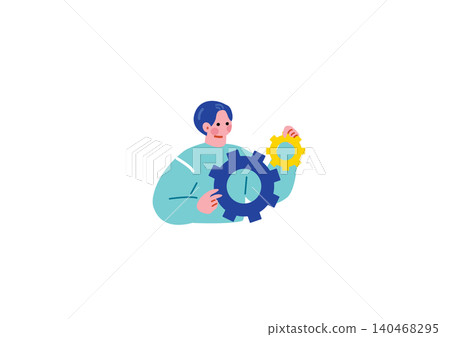 Illustration of a man meshing gears 140468295