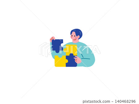 圖:一名男子正在拼拼圖 圖:一名男子正在拼拼圖 140468296