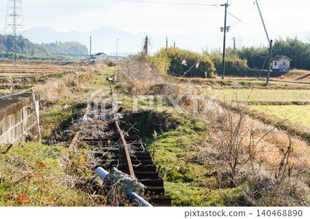 The site of Kawamura Station in the countryside, which was abandoned due to damage from heavy rains. The site of Kawamura Station in the countryside, which was abandoned due to damage from heavy rains. 140468890