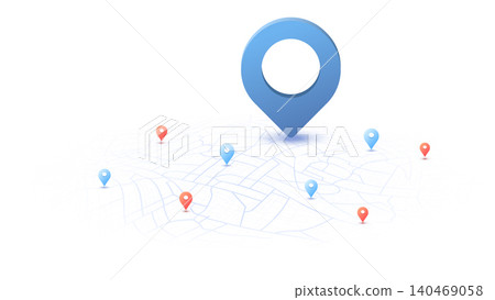 Locator position point. GPS tracking system to navigate around the city landmarks. Detailed city street map with directions to different locations. Vector illustration 140469058