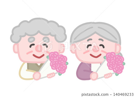 Grandparents holding a bouquet set 140469233