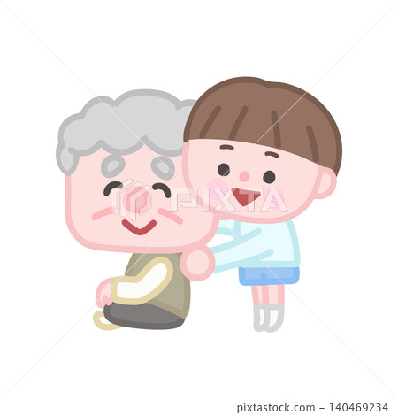 一個男孩正在幫爺爺按摩肩膀。 140469234