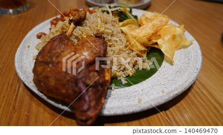Crispy Duck Leg with Rice and Vegetables Meal Crispy Duck Leg with Rice and Vegetables Meal 140469470