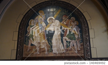 Religious Tile Depicting Jesus Carrying the Cross Religious Tile Depicting Jesus Carrying the Cross 140469492