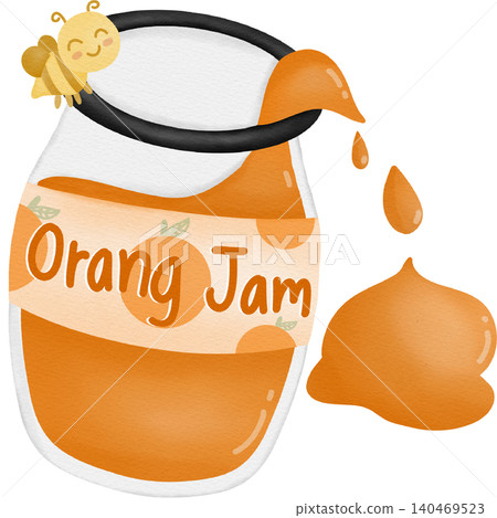 Orange jam in jar hand drawn illustration	 140469523