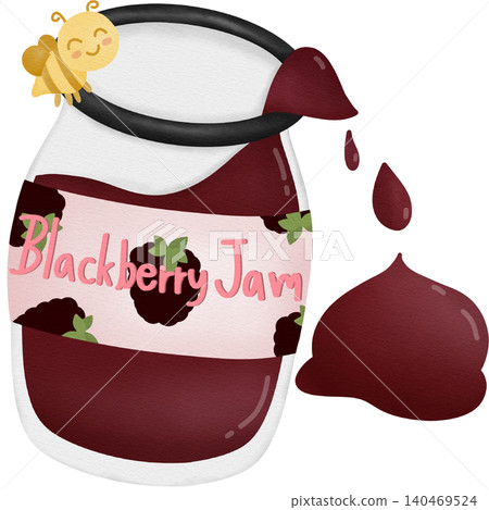 Blackberry jam in jar hand drawn illustration Blackberry jam in jar hand drawn illustration 140469524