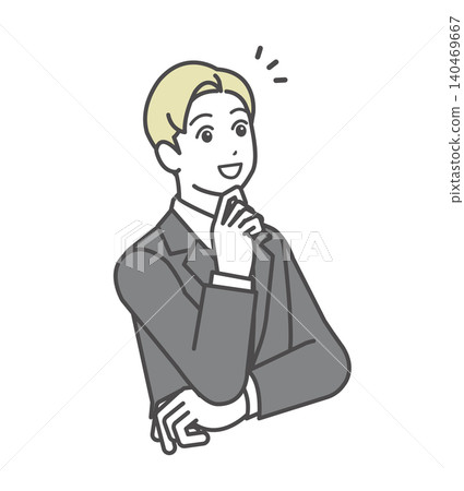 Illustration of a businessman (upper body) who is struck by an idea, notices something, or is impressed. (V001) Illustration of a businessman (upper body) who is struck by an idea, notices something, or is impressed. (V001) 140469667